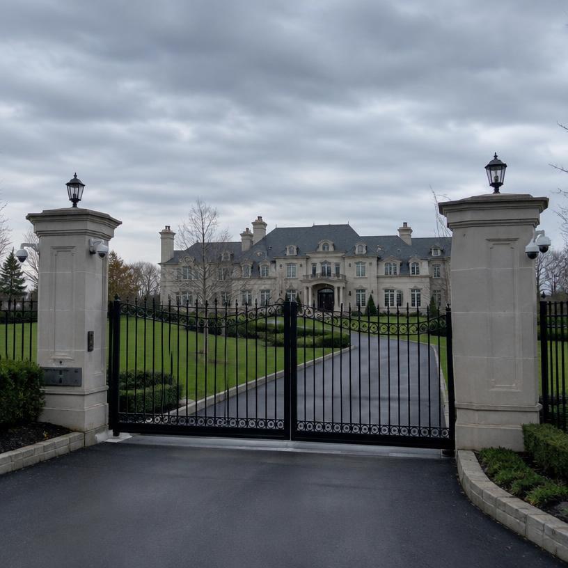 A mansion behind gates